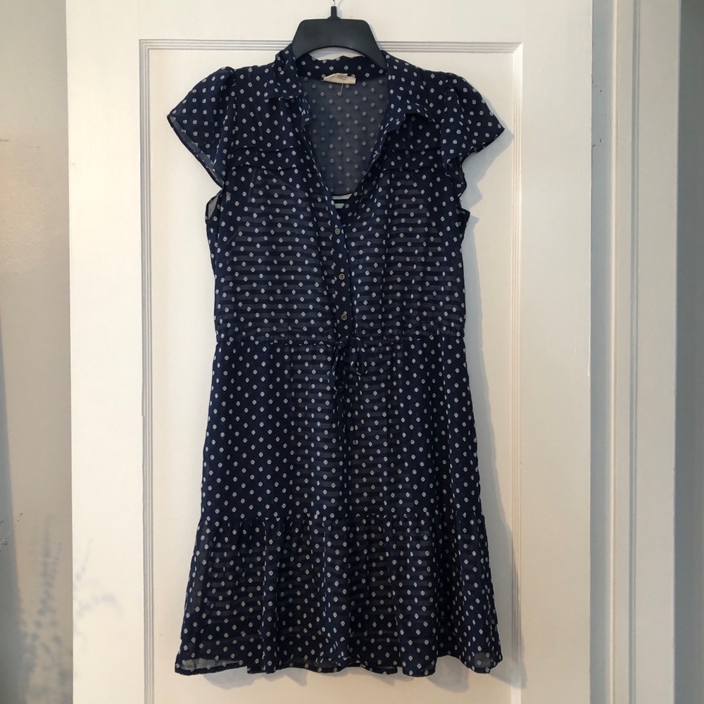 New with Tags Navy Joules Polka Dot Dress with stripes slip underneath - Size 10